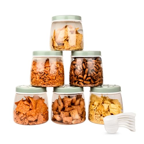 Image of FLAIR Cubics Airtight Food Storage Containers Set of 6 (1000ml each) with Spoon - Green, BPA-Free, Transparent, Durable & Space-Saving Jars for Kitchen, Pantry, Snacks, Grains & More