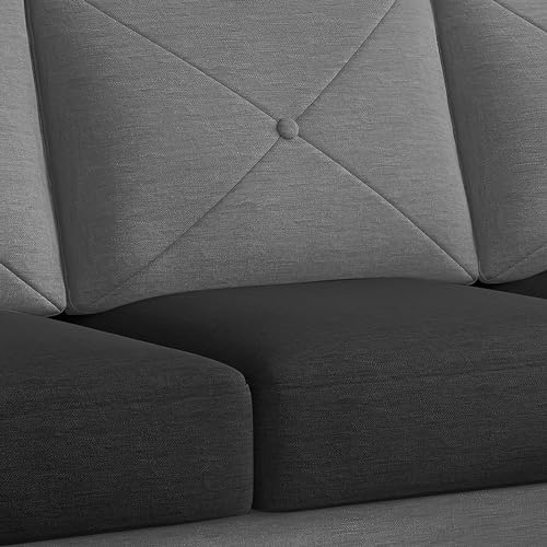 Image of Baloney RHS 6 Seater L Shape Sofa Set with Center Table for Living Room (Black Grey Fabric) Premium Fabric Sofa