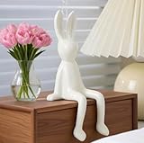 Brass Sitting Bunny, Ceramic Electroplate Rabbit Figurine, Easter Rabbit Sculpture, Gold Sitting Bunnies Easter Decor for Office Desktop, Bookshelf, Display Cabinet, Living Room, Bedroom (White)