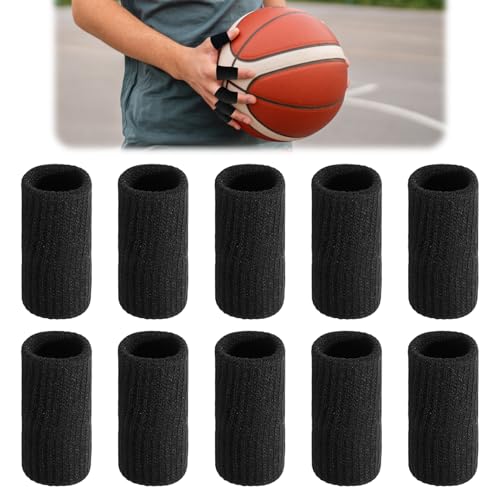 Oreutkd 10 Pcs Finger Compression Sleeves Thumb Sleeve and Digit Wrap with Joint Protection Secure Support Compression Sleeves plus Finger Protectors for Sports Gaming and Daily Use (Black)