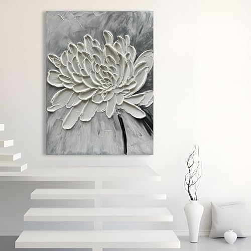 Epicler art Hand Painted Modern Abstract Oil Painting White Flower Painting 40x28 inch Contemporary Minimalist Art Wall Decoration by Epicler art - Used condition - Image 2