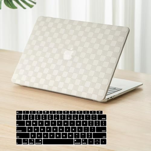 Fancity Compatible with MacBook Air 13 inch Case M1 A2337 A2179 A1932, Anti-Scratch PU Leather Hard Shell Protective Case & Keyboard Cover for Mac Air 13.3 with Touch ID (2018-2021), Beige by Fancity - Used condition - CA$18.59