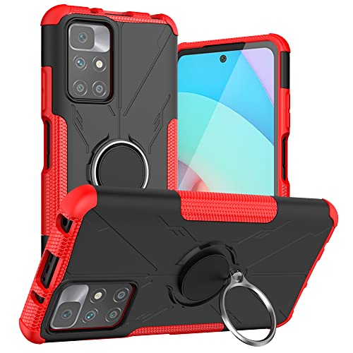 LiuShan Compatible avec Xiaomi Redmi 10 Coque,Antichoc Housse Protection Etui ave Anneau Rotation de 360 °Degres TPU Bumper Armor Protection Case pour Xiaomi Redmi 10 Smartphone,Rouge