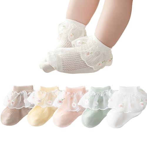 Baby Girls Lace Socks Toddler Frilly Ruffle Ankle Solid Cotton Summer Mesh Dress Socks for Newborn/Infant/0-5T