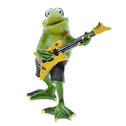 Leefasy Play Musical Instrument Frog Statue Resin Animal Sculpture Yard Patio Lawn Fairy Garden Landscape Flower Pot Decorative, 5.31x6.10inch