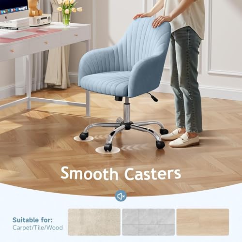Image of Velvet Desk Chair for Home Office, Adjustable Swivel Task Chair Modern Computer Vanity Chairs with Arm Rest for Bedroom Living Room Make-up Room (Blue Light)