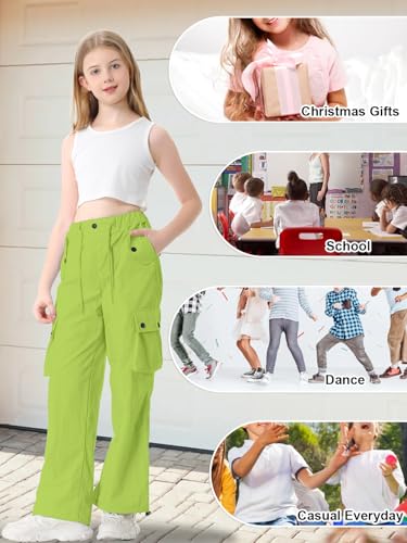 Image of Cromoncent Cargo Pants Girls & Women Parachute Pants Y2K Baggy Rave Clothes Waterproof with Pockets, 6 Years - 3XL