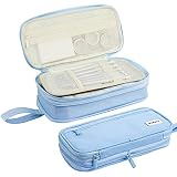 WEMATE Large Pencil Case, Foldable Pencil Pouch with Zipper Compartments & Handle, Aesthetic Pencil
