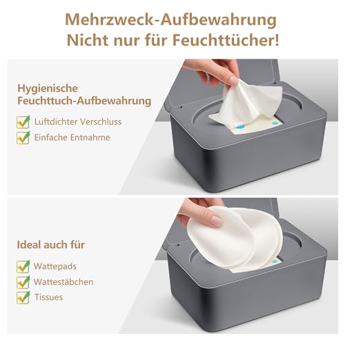 Versiegelte Feuchttücher Box mit großem Volumen Staubschutz Grau Baby Feuchttücherbox für feuchte Tücher Toilettenpapier Taschentücher im Badezimmer Wohnzimmer