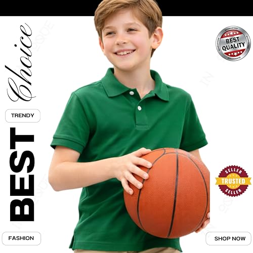 Image of Kids Boys Polo T-Shirt | Half Sleeves | Organic Cotton Rich Bio-Wash Fabric | Ultra Soft & Breathable | Regular Fit | Plain Solid Colour Casual Wear & School Uniform