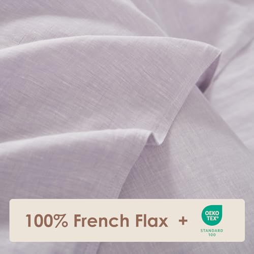 DAPU Pure Linen Duvet Cover Set, 100% Yarn-Dyed French Linen, Breathable and Durable for Hot Sleepers, 1 Duvet Cover and 2 Pillowcases (Light Lilac, King)