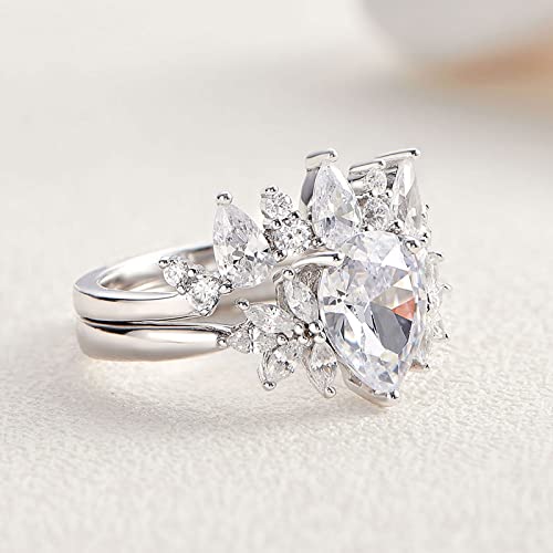Newshe Wedding Bands For Women Engagement Anniversary Eternity Ring White Cz 925 Sterling Silver Size 5-10 (Pear Shape, 7) #TOP2