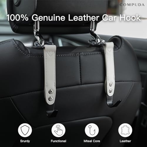 Image of Car Headrest Hook 2 Pack Car Hook Holder Leather Headrest Hooks for Purses and Bags,SUS304 Car Hook (Grey)