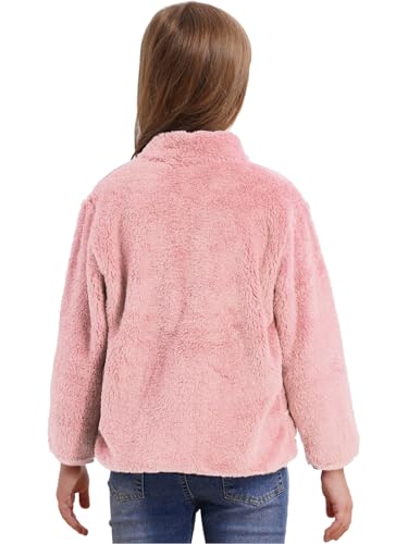 Girls Faux Fur Fleece Jacket Coats Long Sleeve Stand Collar Lightweight Blazer with Pockets Winter Casual Outwear2