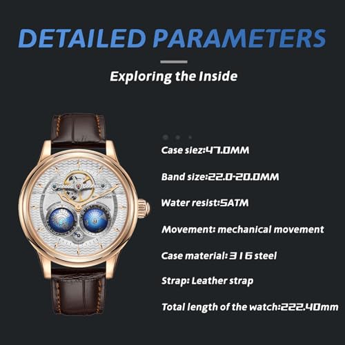 Image of SEAKOSS Watches for Men Automatic Mechanical Luxury Flywheel Watch 3D Double Globe Stainless Steel Case Men Wrist Watch