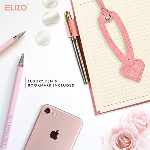 Elizo Pink Journal For Women Cute Notebook | Premium Leather Journal For Women 7X9 Lined Pink Notebook Diary For Girls Travel Journal For Women Fancy Pen Bookmark Lock Unique Gifts For Women Girls #TOP3