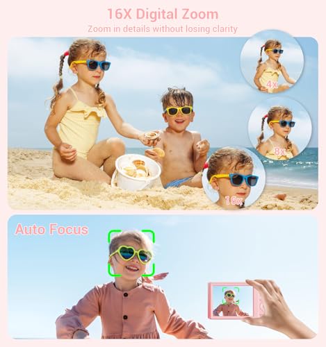 Image of Digital Camera,Upgraded FHD 4K Pink Digital Camera for Teens Girls,Compact Digital Cameras with 64GB Memory Card,2 Batteries,Small Camera with 16X Autofocus Digital Zoom for Vlogging