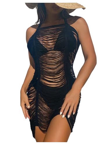 OYOANGLE Women's Crochet Hollow Out Tassel Beach...