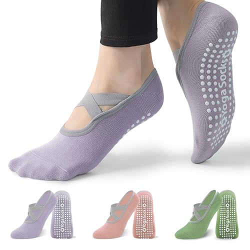 Image of 3 /6 Pairs Pilates Socks for Women,Grip Yoga Socks Non Slip for US Sizes 6.5-10