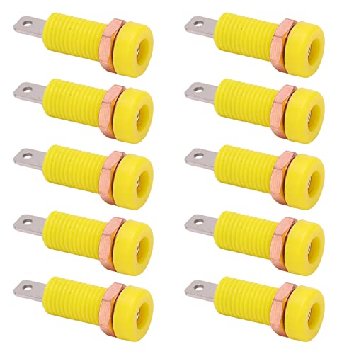 Image of 10pcs 4mm Banana Jack Socket, Banana Jack Connector Panel Mount Binding Post Connector Adapter Panel for Electronic Instrument (Yellow)