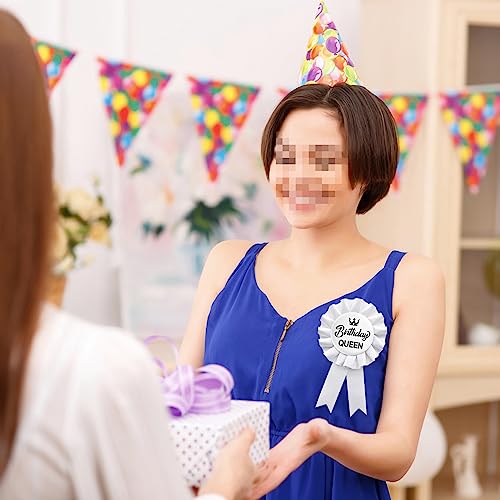 Birthday Queen Tinplate Badge Pin, Happy Birthday Rosette Button Pin Girl or Women White Award Ribbon Party Decorations Sign4