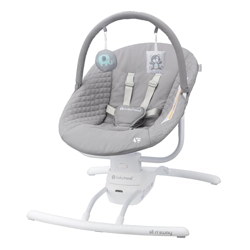 Image of Baby Trend Sit N’ Sway Portable Swing – 3 Sway Speeds, 8 Melodies, Plug‑in or Battery Use, Remote Control, 5‑Point Harness, Removable Headrest & Toy Bar – Dash Grey