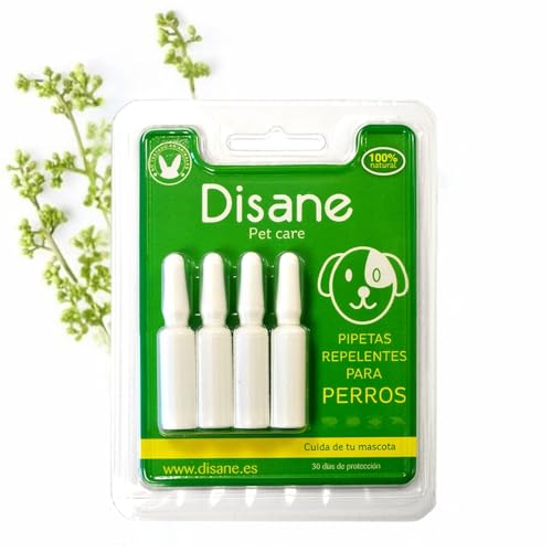 DISANE Pipetas Antiparasitarias para Perros 100% Naturales | 4 Uds | 4 Meses de Protección contra Insectos y Parásitos: Pulgas, Garrapatas y Mosquitos | Antipulgas Sin Toxicidad para el Perro