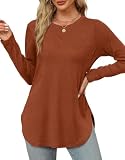 XIEERDUO Long Sleeve Shirts for Women Dressy Long Tunic Tops to Wear with Leggings Side Split Caramel XXL