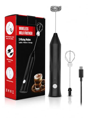 Image of PRIMESKY Coffee Frother Electric Blender Wand 3 Speed Modes Rechargable Mini Handheld Milk Frother with Stainless Steel Whisk Drink Mixer for Coffee Cappuccinos Matcha Gift - Black (2 in 1 Whisker)