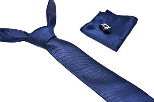 Henk Ter Horst Stropdas Zijde Met Manchetknopen En Pochette Set Grafische Lijnen Blauw