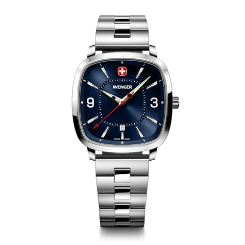 Wenger Reloj Deportivo Vintage para Hombre (37 mm) con Esfera Azul y Pulsera de Acero Inoxidable. 01.1921.110