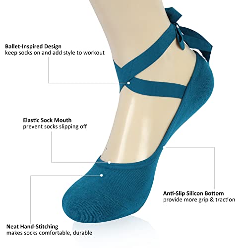 Ristake Grip Socks, Yoga Socks For Women Non Skid Barre Ballet Pilates Socks 3 Pairs No Show Low Cut Hospital Slipper Socks Orange Light Red Dark Green #TOP1