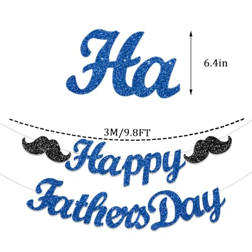 FHGG Happy Father's Day Banner Decorations Glittery Blue Cake Topper Fathers Party Dad's Papa's Garland for Father's Day Supplies Home Celebrate - Image 3
