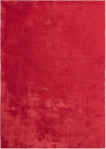 the carpet Relax Rug Modern Fluffy Short Pile Non-Slip Underside Washable up to 30C Super-Soft Fur Look Red 120 x 160 cm