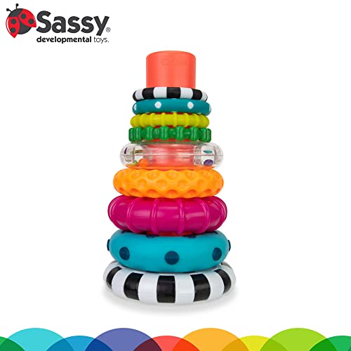 Sassy Stacks Of Circles Stacking Ring Stem Learning Toy, Age 6+ Months, Multi, 9 Piece Set #TOP1