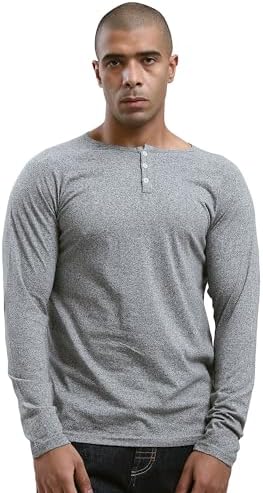 ベラフォンテHENLY NECK SHIRTSASH HEATHER GRAY Ravin Heather Grey Buttoned Summer Henley Shirt, For Men, Grey, XS