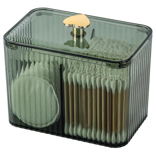 Image of Tbestmax Qtip Holder Dispenser 3-Section Clear Cotton Swab /Pad /Ball Holder Container 3 Grids Bathroom Organizer Jar Cosmetics Storage for Vanity(Green)