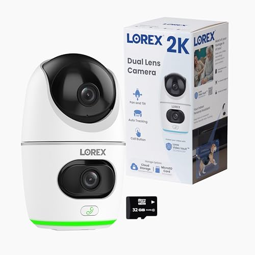 Lorex 2K Dual Lens Indoor Wi-Fi Security Camera | Auto-Tracking | 360Â° Pan-Tilt | Person & Pet Detection | IR Night Vision | 2-Way Talk | Cloud & 32GB Local Storage