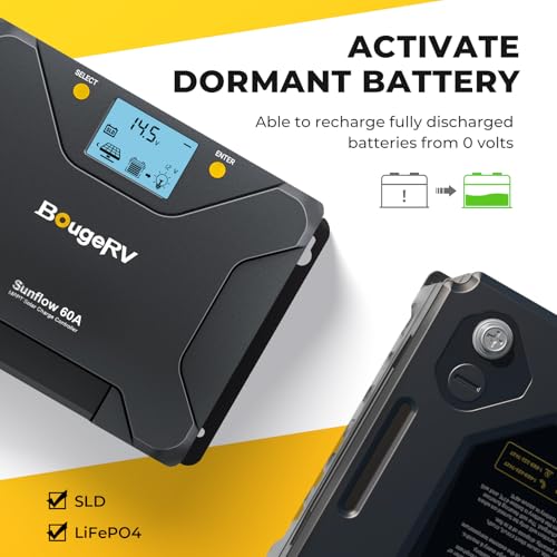 Image of BougeRV Sunflow MPPT Solar Charge Controller 60A, w / Low-Temp Cut-Off, APP Control, Backlit LCD, 60 Amp Solar Panel Regulator 12V /24V for LiFePO4, SLD, Gel, FLD, AGM Battery, RV, Marine, Upgraded