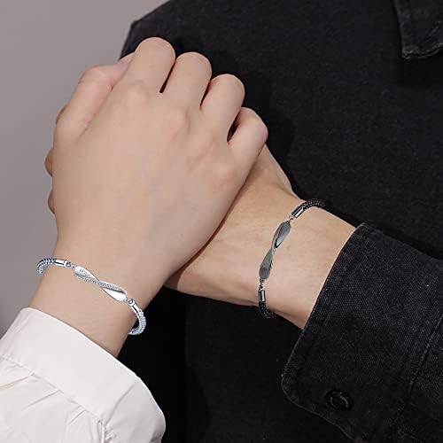 Infinity Couple Bracelets Matching Bracelets for Boyfriend Girlfriend Long Distance Relationship Bracelets His and Her Bracelets Jewelry Valentine's Day Gifts for Women Men Lovers - 2pcs Black Silver
