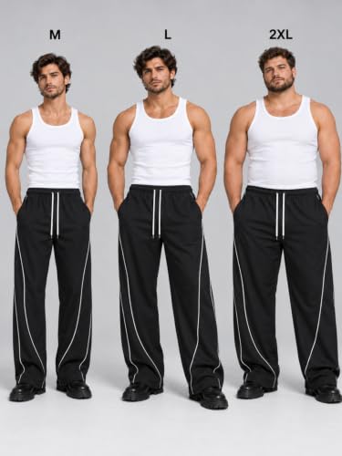 Image of GRECIILOOKS Mens Casual Trouser | Track Pant for Men | Wide Leg Men's Track with Elasticated Waistband | Man Baggy Fit Twill Pants | Relaxed Fit Casual Joggers for Streetwear & Everyday Outfit