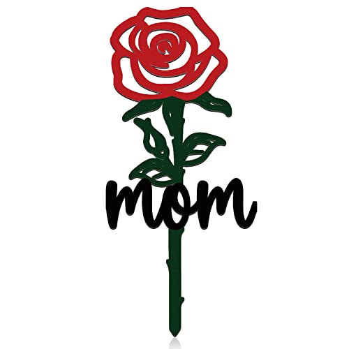 Pelopy Memorial Grave Markers Mother's Day Grave Decorations for Cemetery Rose Shape Memorial Plaque Metal Sympathy Grave Stake Waterproof Garden Cemetery Signs for Mom Graveyard Outdoor Yard