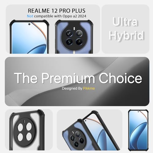 Image of Pikkme Realme 12 Pro 5G / Realme 12 Pro Plus 5G Back Cover | Crystal Clear Transparent Back | Ultra Hyrbid | Full Camera Protection | Raised Edge | Bumper Back Case (Black)