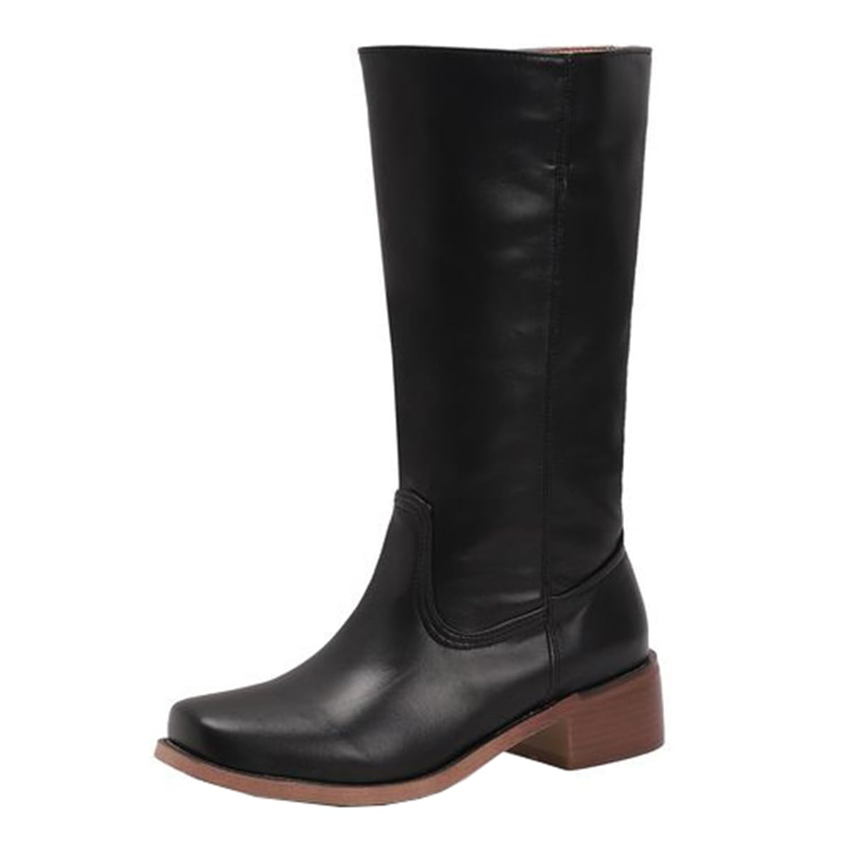 Womens Knee High Boots Square Toe Low Heel Design 30 5cm Shaft with Plush Interior For Cool Season