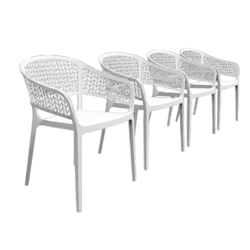 SHAF   Pack 4 Sillas de Jardín y Catering Apilables   Exterior Terraza y Hostelería   Plástico Reciclado Resistente UV   Fabricadas en España   Modelo Saona   Color Blanco