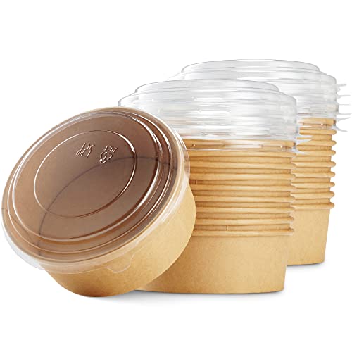 25 Pack Round Deli Containers Eco Friendly To-Go Microwavable - Freezer Disposable |Leak/Grease Kraft Food Bowls | Hot/Cold Restaurant Take-Out Storage Containers With Clear Dome Lids (Kraft, 26Oz) #TOP13
