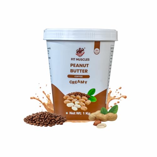 Image of Fit Muscles Coffee Creamy Peanut Butter 1kg, 25g Protein, Smooth & Creamy Texture, Rich Coffee Flavour, No Palm Oil, Natural Ingredients, Peanut Butter for Gym, Shakes & Daily Nutrition