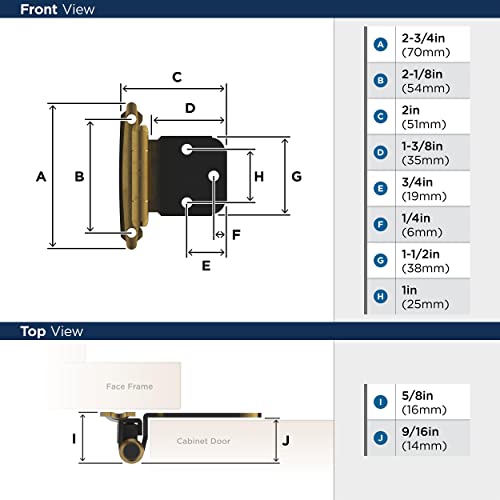 Amerock | Cabinet Hinge | Variable Overlay Hinge | Antique Brass | 2 Pack | Self-Closing Hinge | Face Mount Hinge | Cabinet Door Hinge #TOP4