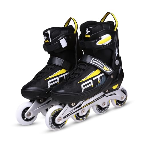 Image of Nivia Classic Inline Skate, Adjustable Inline Roller Skates for Unisex Adults, Outdoor Skating Shoes Roller Blades, 76mm Wheels for Smoother Rides (Large, Black /Yellow)