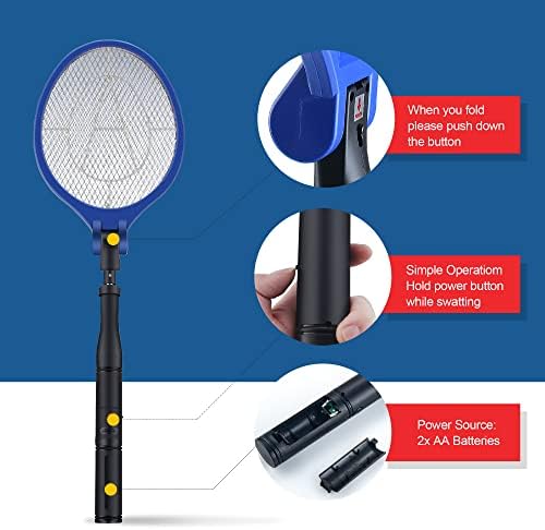 Electric Fly Swatter, Foldable and Retractable Bug Zapper Indoor, Electronic Insect Killer, Flying Insect Killer, Insect Trap Racket for Travel (2AA NOT Include)